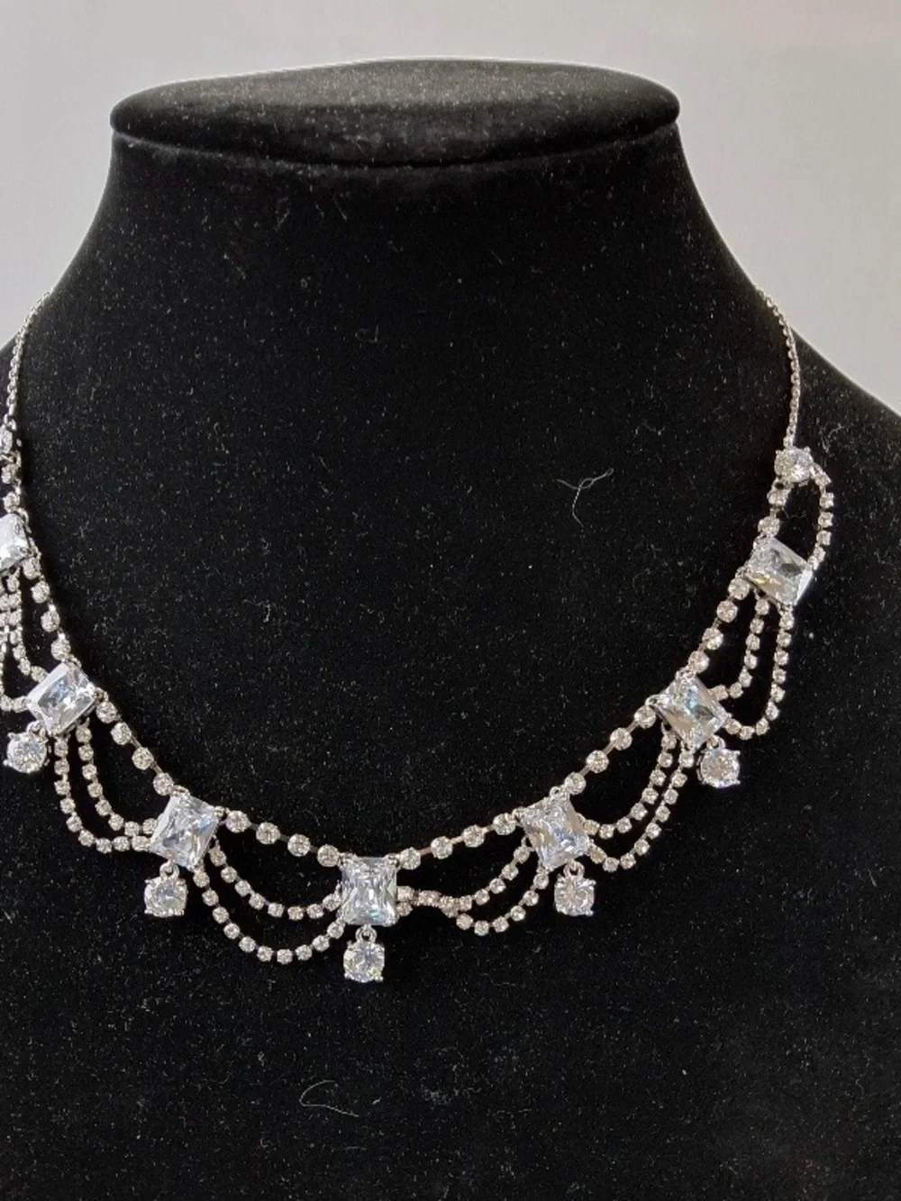 Carolee clear crystal rhinestone festoon necklace, elegant mid-century